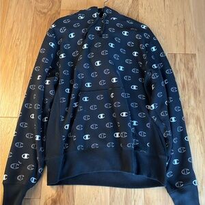 Champion Black Hoodie with All-Over Logo